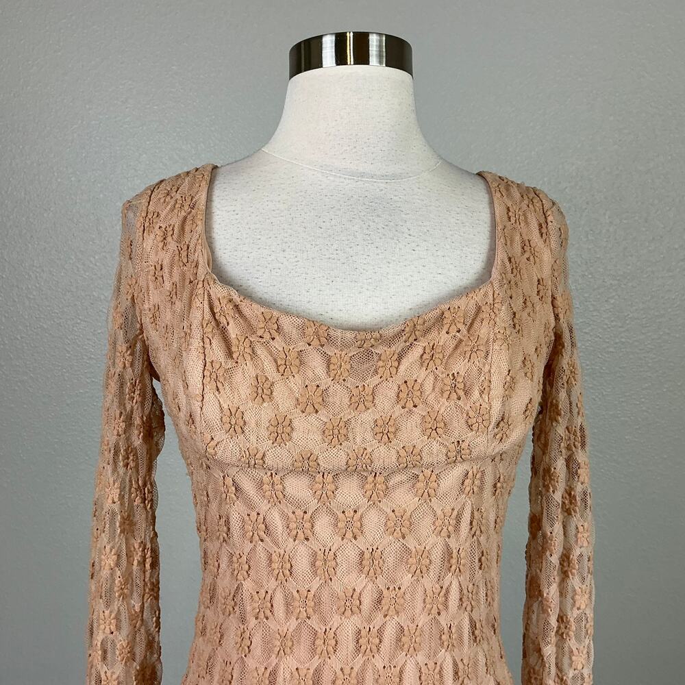 Bardot Beige Cocktail Dress Adoni Floral Lace Long Sleeve Midi Sheath Size 10 - Picture 8 of 13